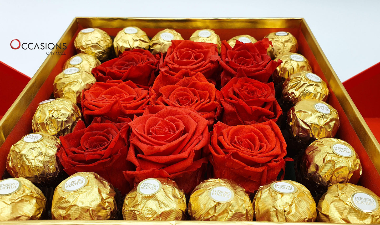 With Love Arrangement - Red Roses and Ferrero -4
