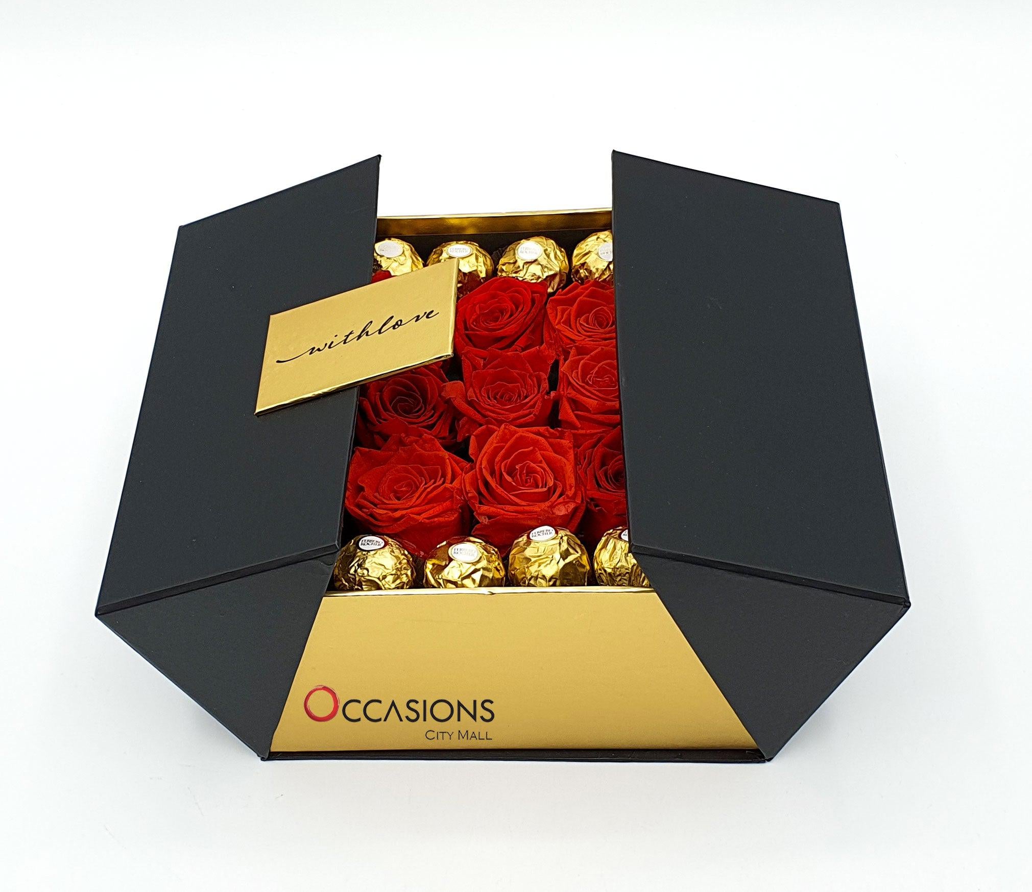 With Love Arrangement - Red Roses and Ferrero -3