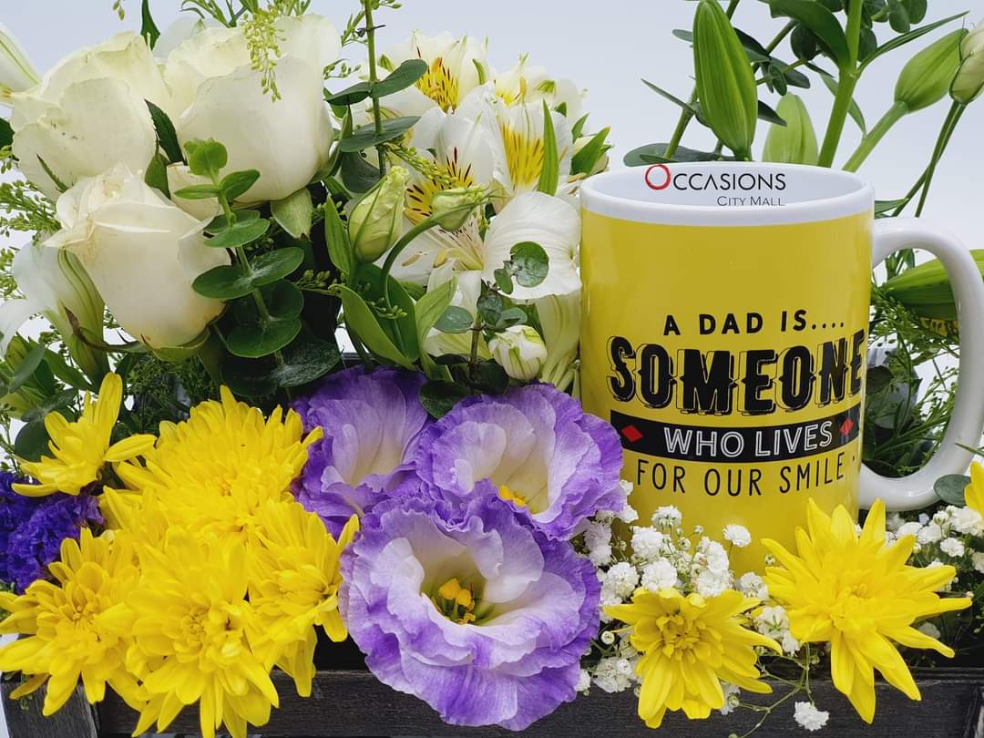 Dad Lives for my Smile Flower Arrangement with Mug
