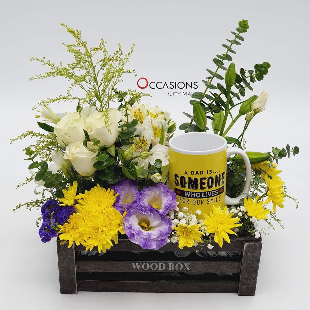 Dad Lives for my Smile Flower Arrangement with Mug