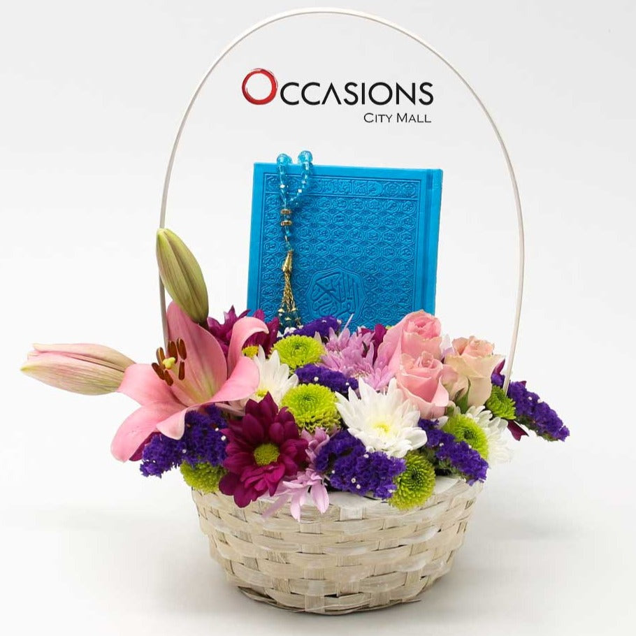 Quran & rosary Flower Basket - Blue