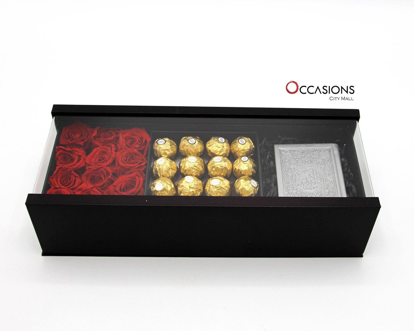 Silver Quran with Roses & Chocolate Package Flowerssend_delivery_Amman_Jordan