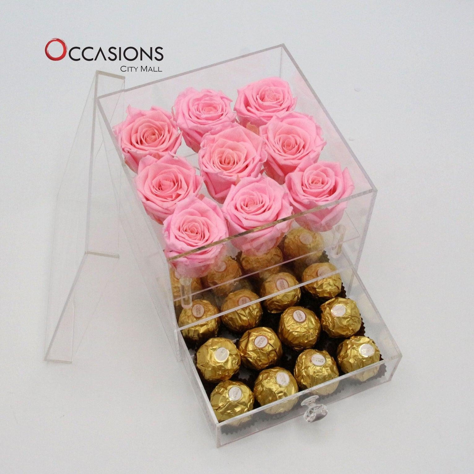 Acrylic Box With Ferrero - Pink Flowerssend_delivery_Amman_Jordan