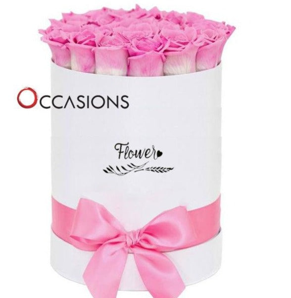 Pink Roses white Box ( up to 25 roses ) Flowerssend_delivery_Amman_Jordan